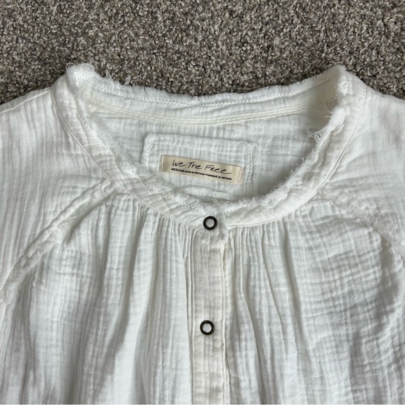 We The Free Ivory 1/2 Button Up Oversized Peasant Long Sleeve Blouse, Size Med - Picture 4 of 10